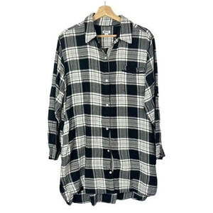 DKNY Black & White Plaid Button Down Long Sleeve Flannel Mini Dress M